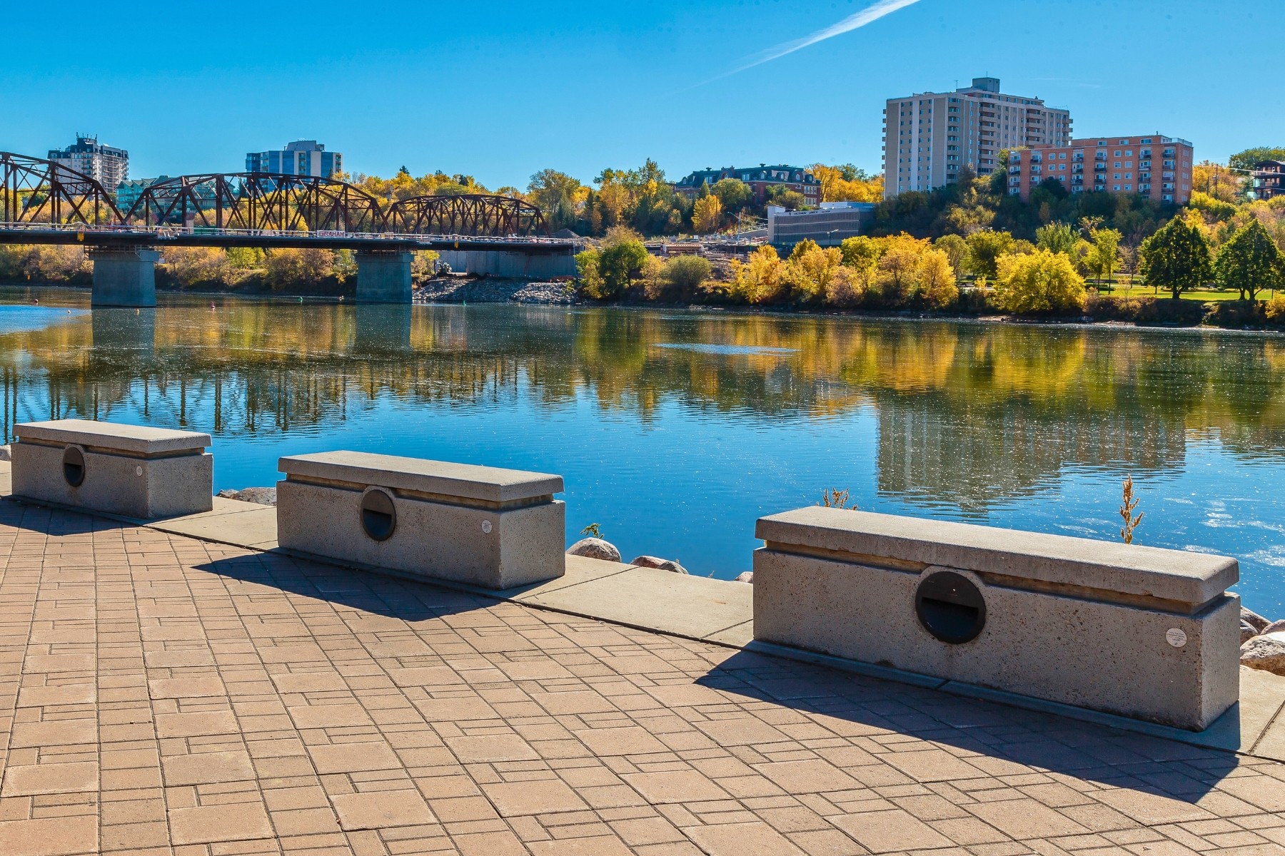 View of river landing in Saskatoon, Saskatchewan, Canada