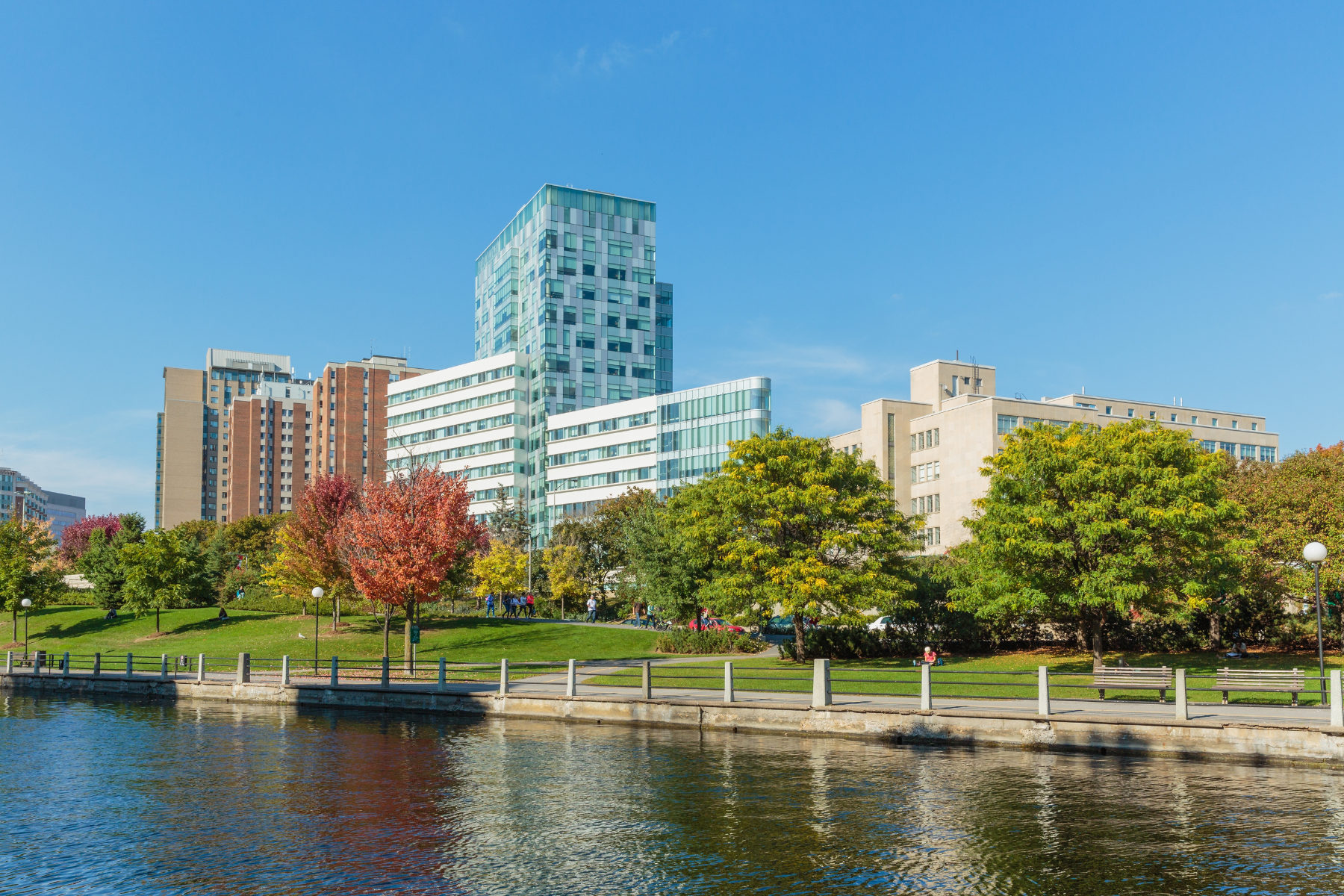 Rideau Canal looking towards Apartment and University of Ottawa buildings
